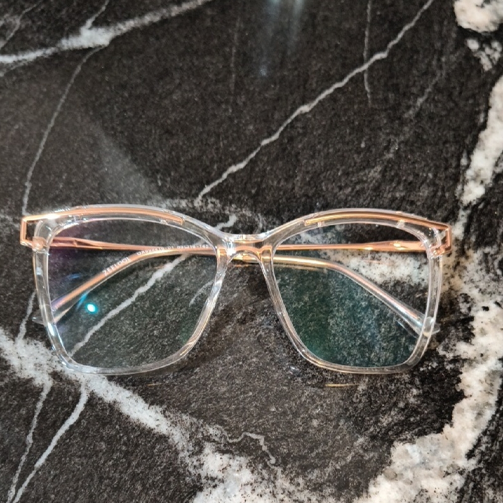 Clear Frame Prescription Glasses with Gold Accents +3.50 single vision